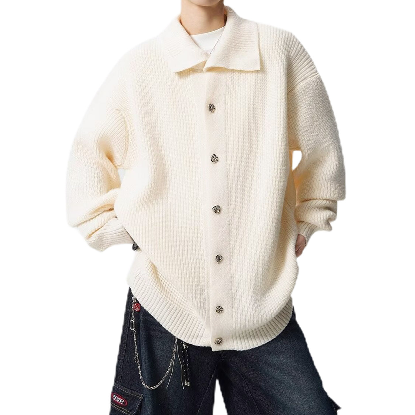 Explosiones transfronterizas de tamaño europeo de tamaño grande medio alto cuello con la solapa camiseta de punto suéter cardigán hombre chaqueta vieja fábrica de viento al por mayor