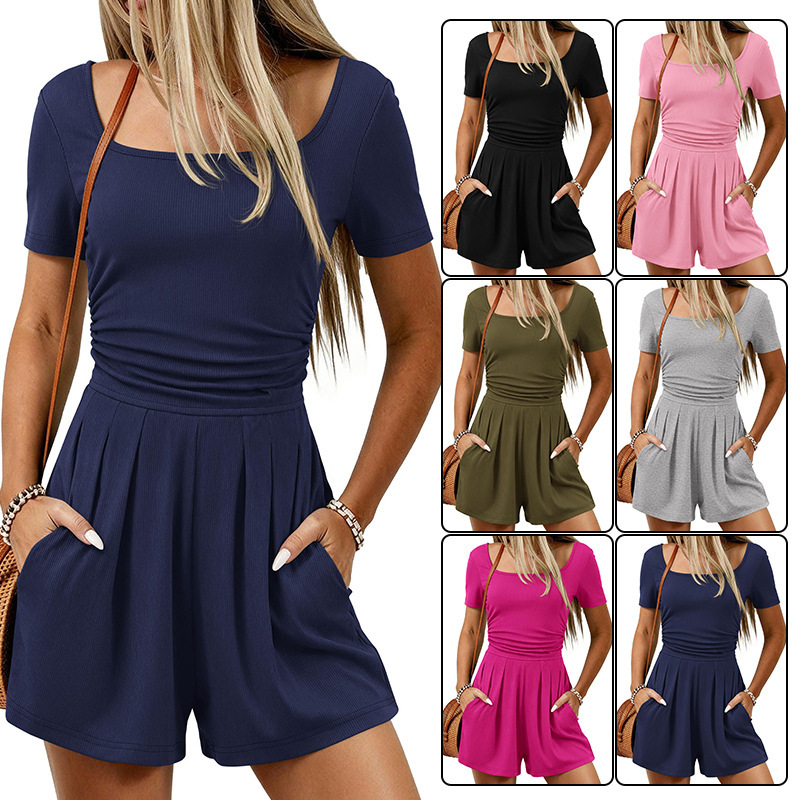2026 Summer New European and American Style Cross-Border Short Jumpsuit Women's Casual Loose Slimming Wide-Leg Shorts 2026 Summer New European and American Style Cross-Border Short Jumpsuit Women's Casual Loose Slimming Wide-Leg Shorts