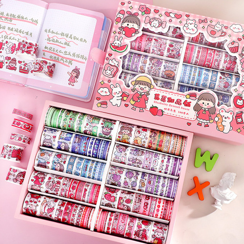 100 rolls of tape hand ledger tape sticker gift box Berry Dessert Shop cute character hand ledger and washi tape wholesale