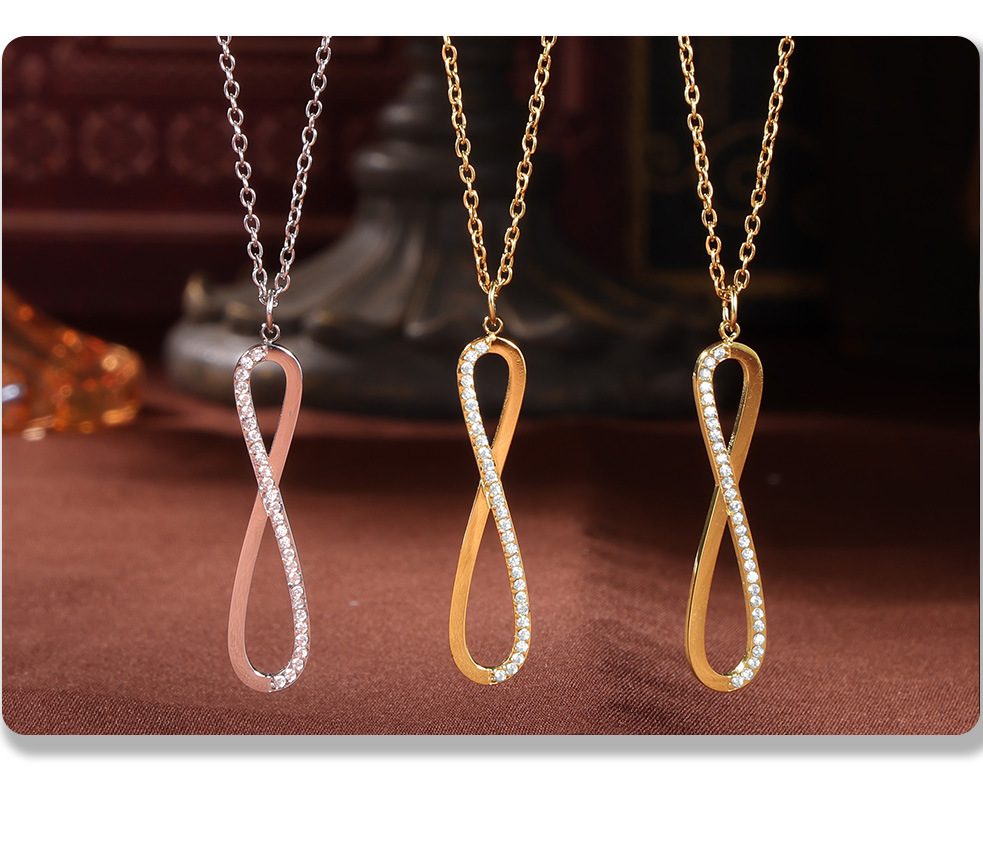 Square Sugar Jewelry Stainless Steel Zircon CNC Diamond Set 8-Character Long Necklace Bracelet Design Versatile Set_voghion.com