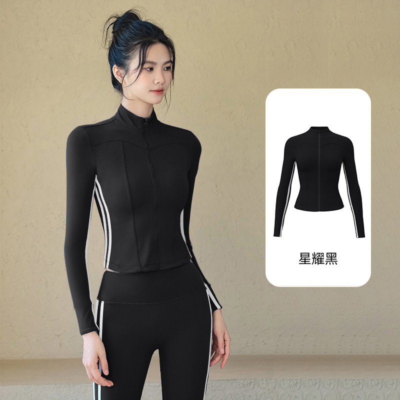 Chaqueta deportiva femenina alta sensación delgada ropa de yoga primavera manga larga ropa de ejercicio chaleco pantalón conjunto image 5