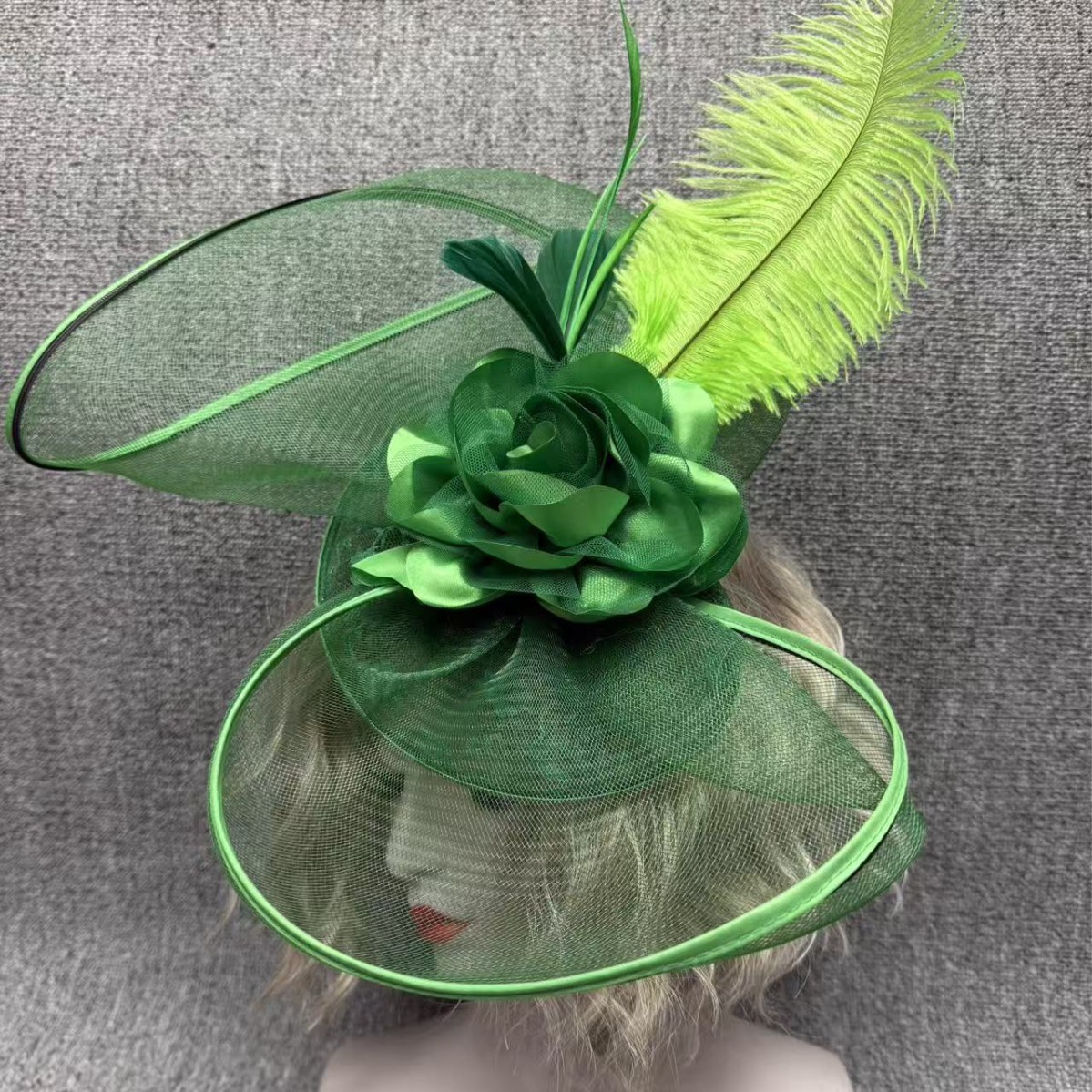 Amazon's Hottest Colorful Mesh Headwear European and American Flower Bridal Banquet Hat Feather Headband Manufacturer Ready Stock