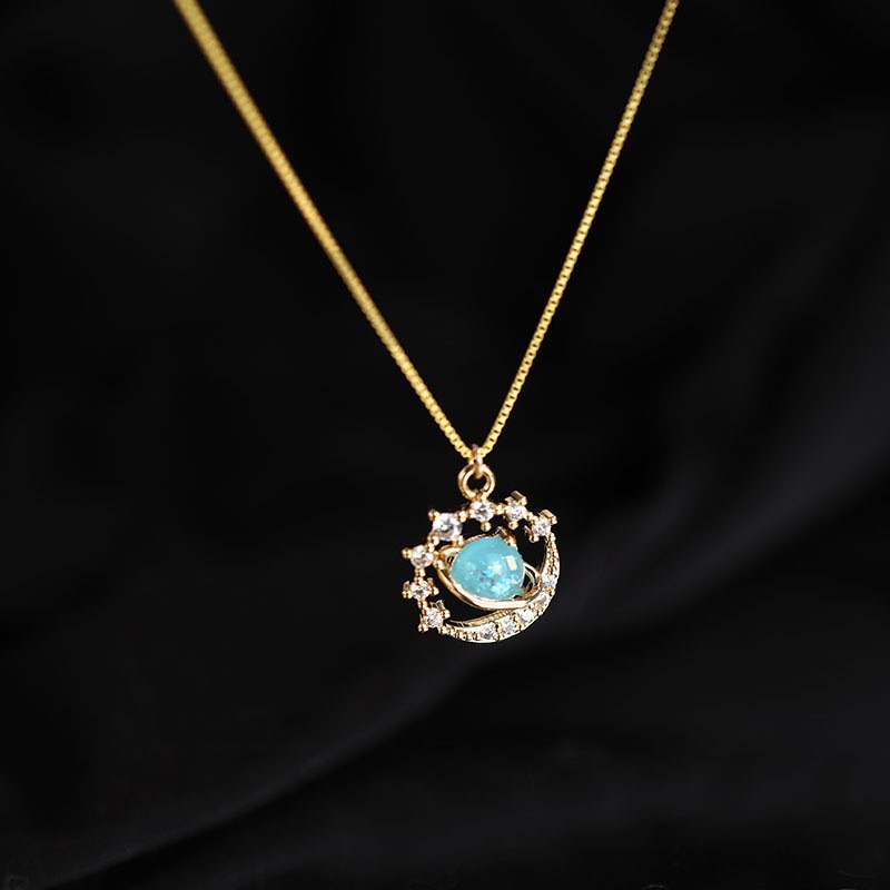 Fantasy Planet Necklace Female Summer Light Luxury Niche Design Color Opal Stone High-end Sense Cosmic Astronomical Ball Clavicle Chain