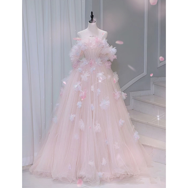 Pink Toast Dress for Bride 2026 New Engagement Wedding Dress for Women, Light Luxury Niche Adult Host Graduation Dress