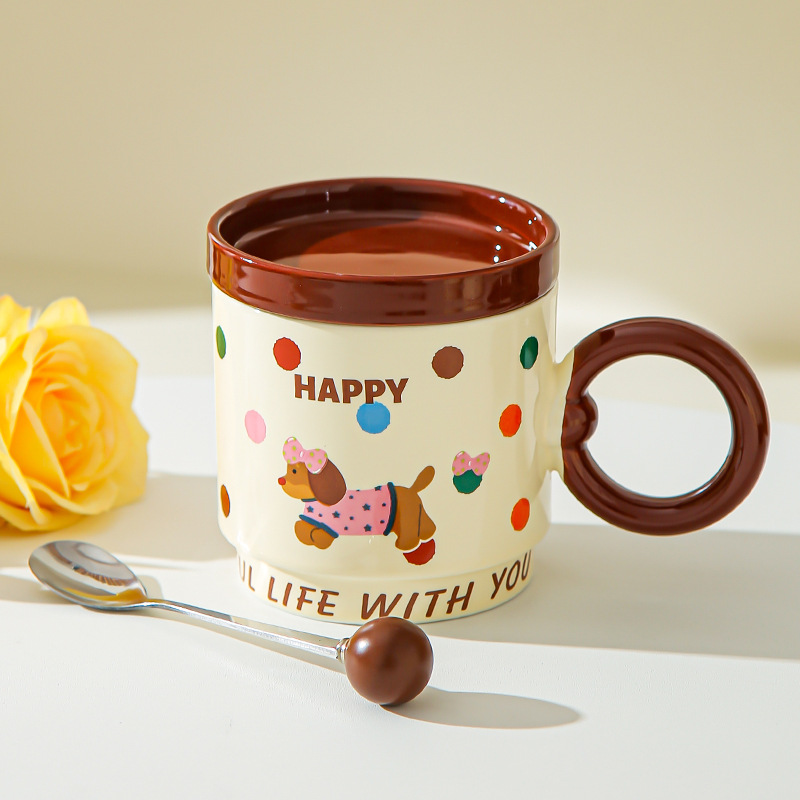 Taza de dibujos animados creativa con tapa de taza de cerámica para parejas de chicas taza de agua acompañante regalo de alto valor facial taza de marca conjunto doméstico