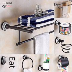 全銅黑色中式毛巾架套裝青花瓷衛浴陶瓷套裝浴巾架掛件置物架