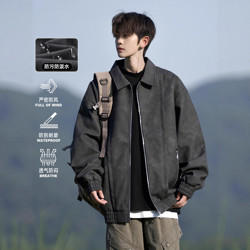 American Retro Lapel Jacket for Men, New Spring and Autumn Fashion Brand, Large Size, Loose Fit, Stylish and Cool Men's Thickened Coat