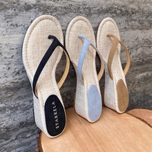 starkela小众设计厚底人字拖鞋女夏外穿休闲度假夹趾坡跟凉拖麻布