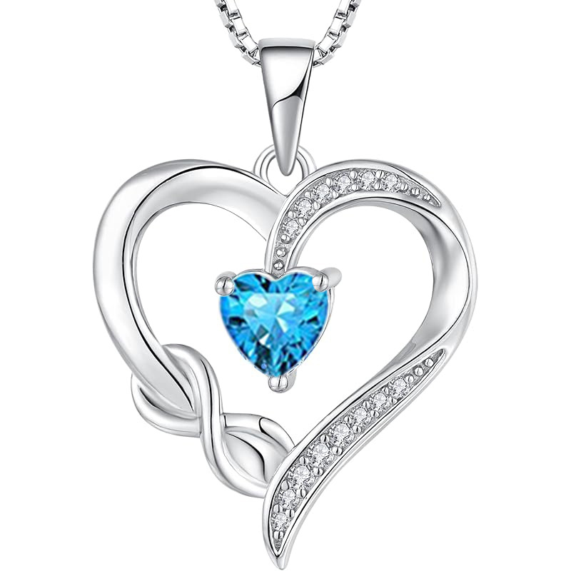 S925 Sterling Silver Infinity Heart Necklace With Blue Cz Pendant_voghion.com