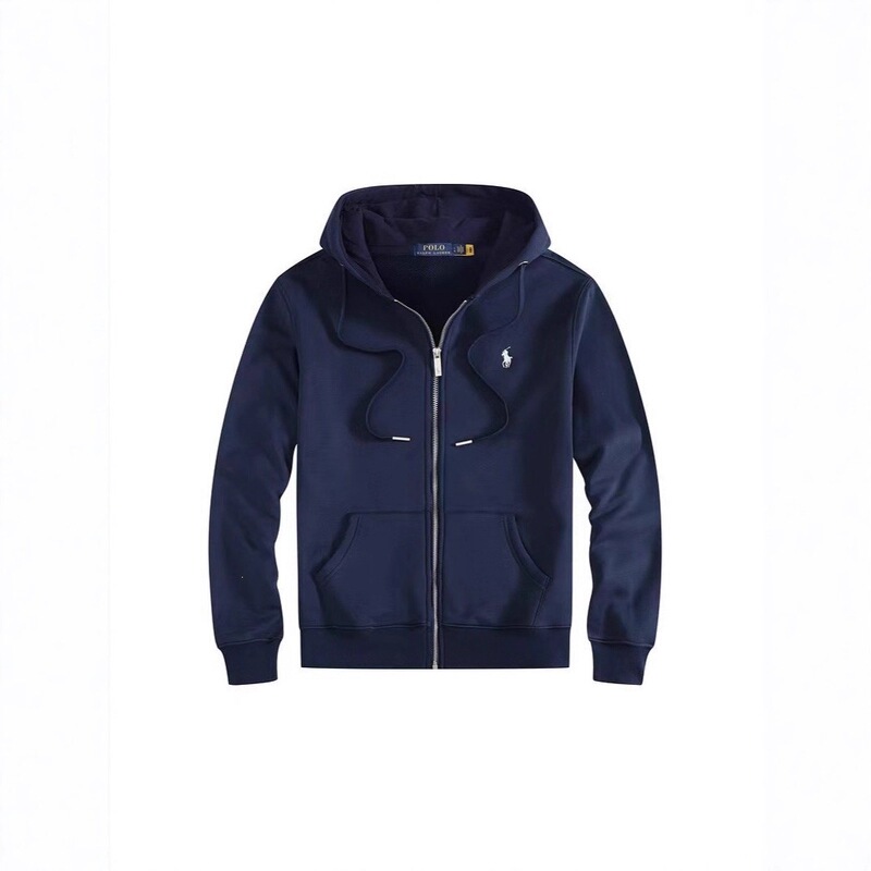 Spring and Autumn Rl Hooded Cardigan Sweatshirt Men's Solid Color Large Size Embroidered Zipper Jacket Polo Pony Hooded Top