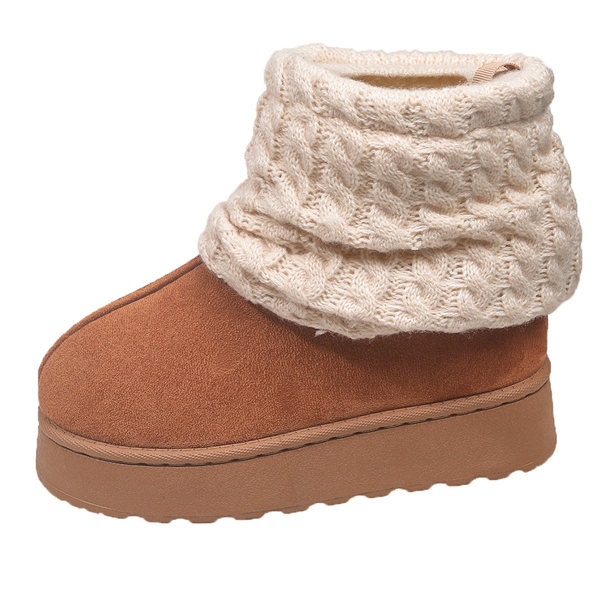 Women's Winter Thick Soled Knitted Snow Boots Fleece Lined Warm Slip On Plus Size Cotton Shoes_vogvips.com