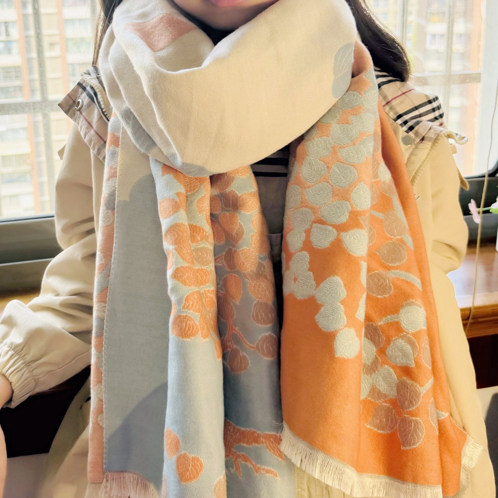 Scarf Women's Winter Warm Soft Fresh and Cute Flower Color-matching Double-sided Shawl Neck Dual-use