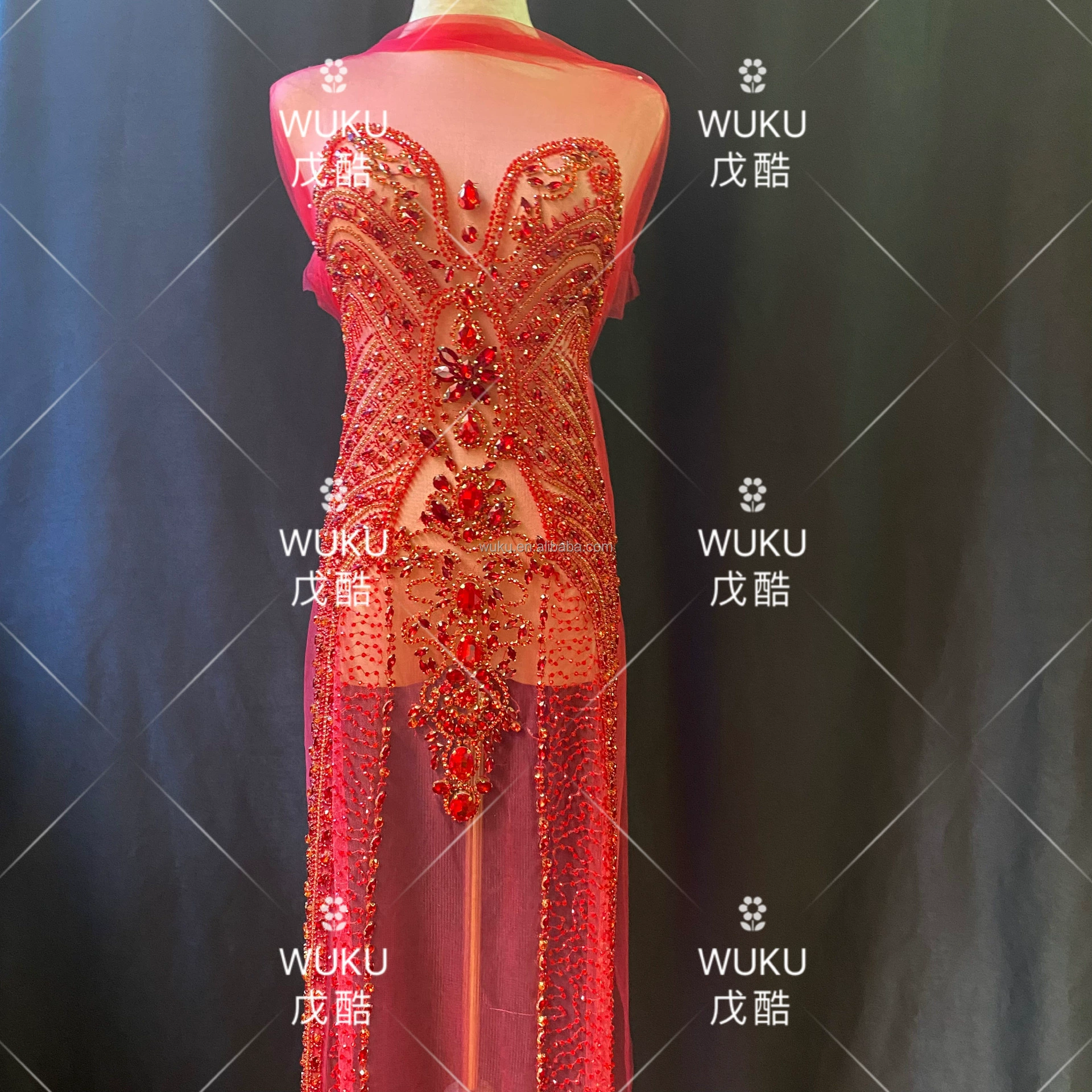 Wuku 45X135cm красное тяжелое свадебное платье ручной работы большая спецификация вязания крючком передняя сетчатая наклейка MP-274