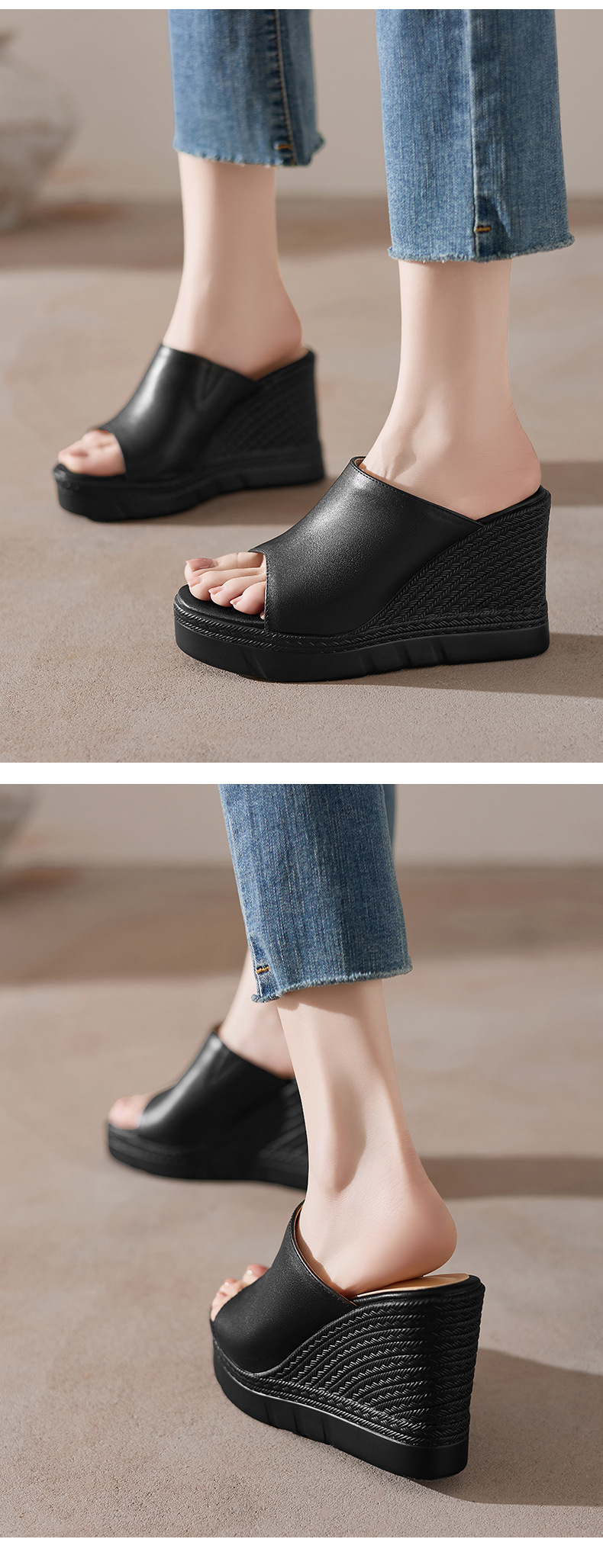 Sandal cao gót nữ hở mũi đế dày 10 cm — đen chi tiết 5