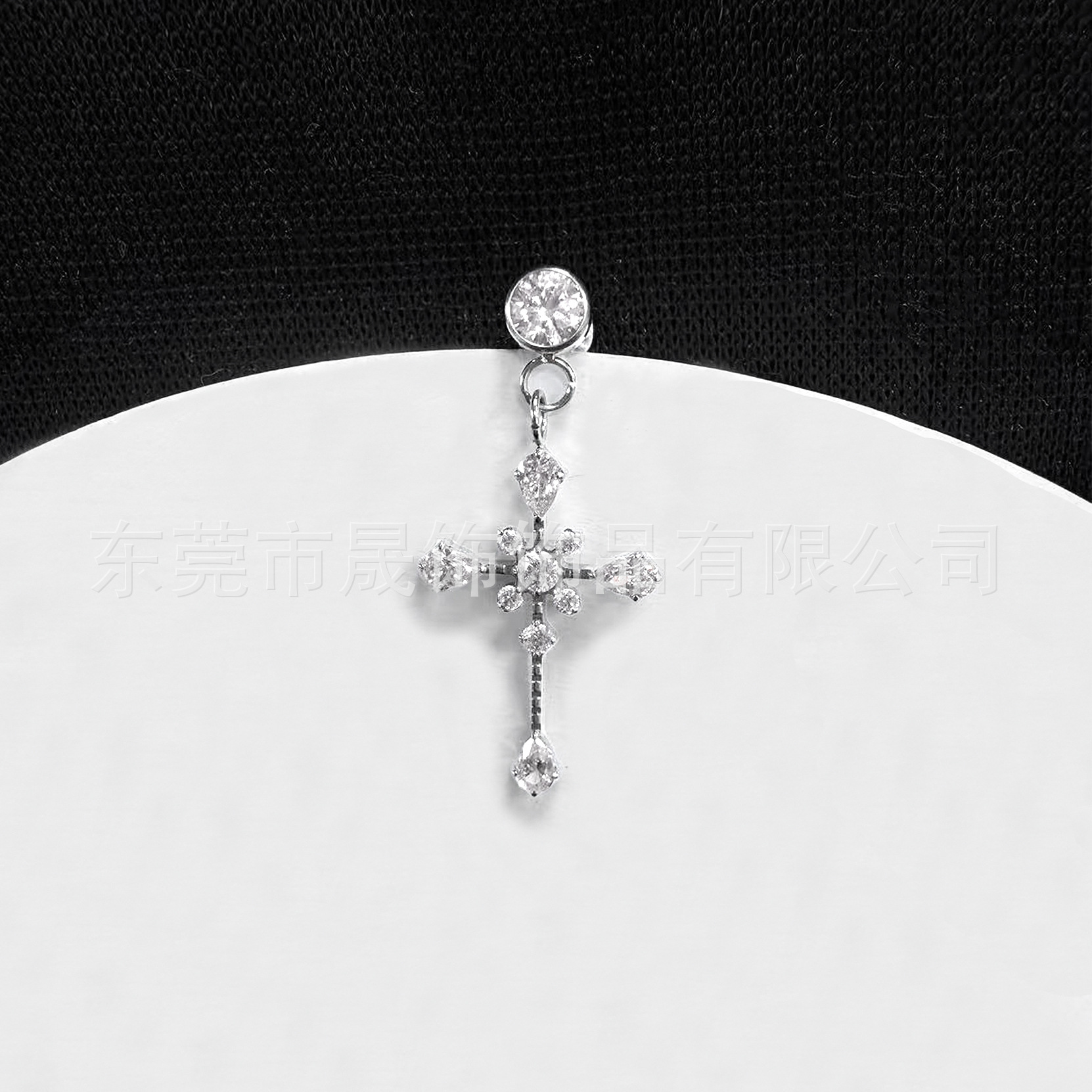 F136钛合金冰花十字架吊坠耳钉镶锆石G23钛人体穿刺饰品耳骨钉