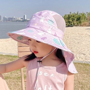Summer Shawl Neck Protection Fisherman Hat Children's Sun Protection Hat Sun Protection Thin Spring and Summer Face-Covering Sun Hat for Boys and Girls
