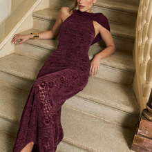 2025欧美风外贸秋季新款气质蕾丝长裙性感露背辣妹收腰包臀连衣裙