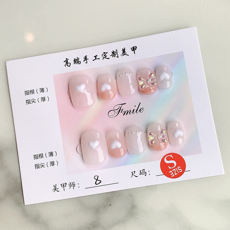 [Handmade Real Shot] Handmade Japanese Style Ice Transparent Heart Bow Internet Celebrity Nail Art Patch Finished Nail