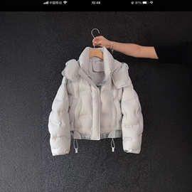 欧美冬季新款棉服短款加厚连帽牛仔拼接韩版面包外套