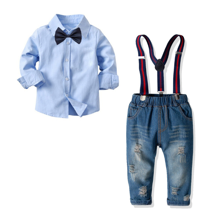 Синяя рубашка, джинсы