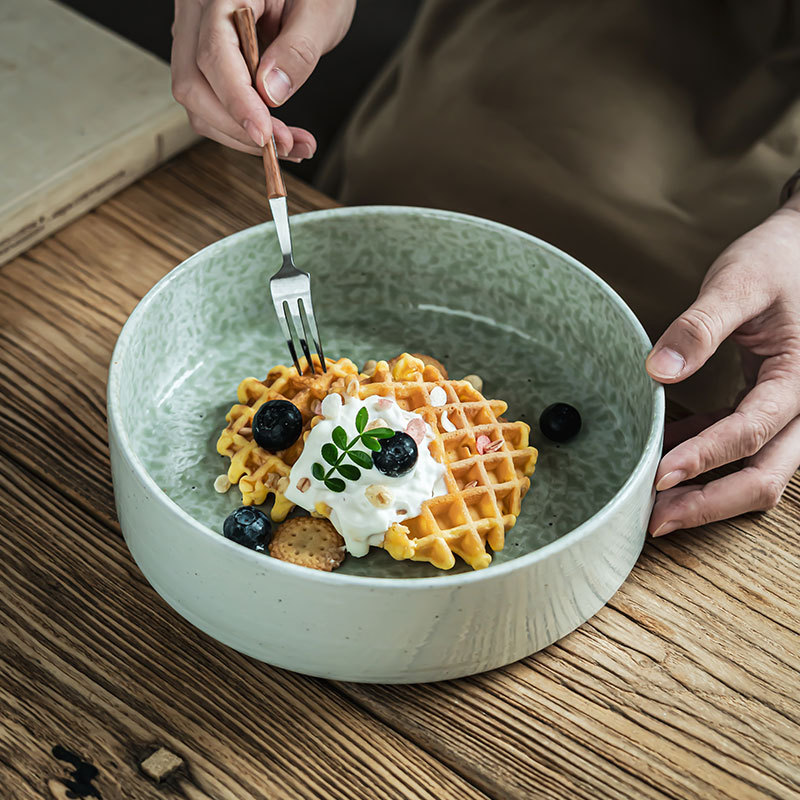 Cerámica recta tazón de platos domésticos horno retro cambiar cubiertos tazón de platos grandes tazón de verduras tazón de ensalada tazón de fideos tazón de frutas