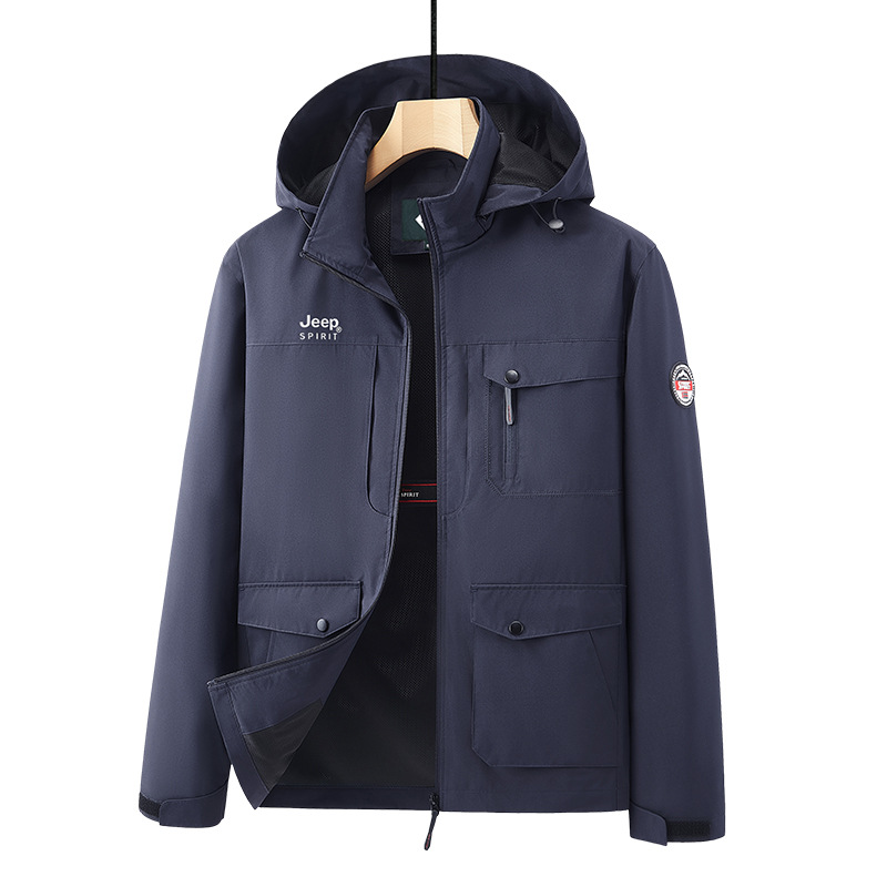 Nueva chaqueta de asalto de bolsillo al aire libre de mediana edad se puede quitar la gorra suelta de tamaño grande chaqueta de primavera y otoño a prueba de viento ropa de hombre