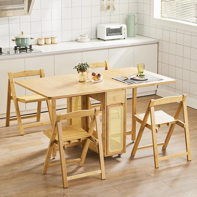 Mesa de comedor plegable de madera maciza hogar pequeño apartamento ratán cuadrado mesa de comedor retráctil japonés moderno simple combinación de mesa y silla