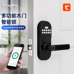 Cross-Border Wholesale American Smart Deadbolt Particle Key Password Graffiti Wooden Door Fingerprint Lock with Handle