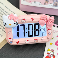 Kittyミニ夜光学生目覚まし時計かわいい時計多機能携帯寮デスクトップ小型台時計時計