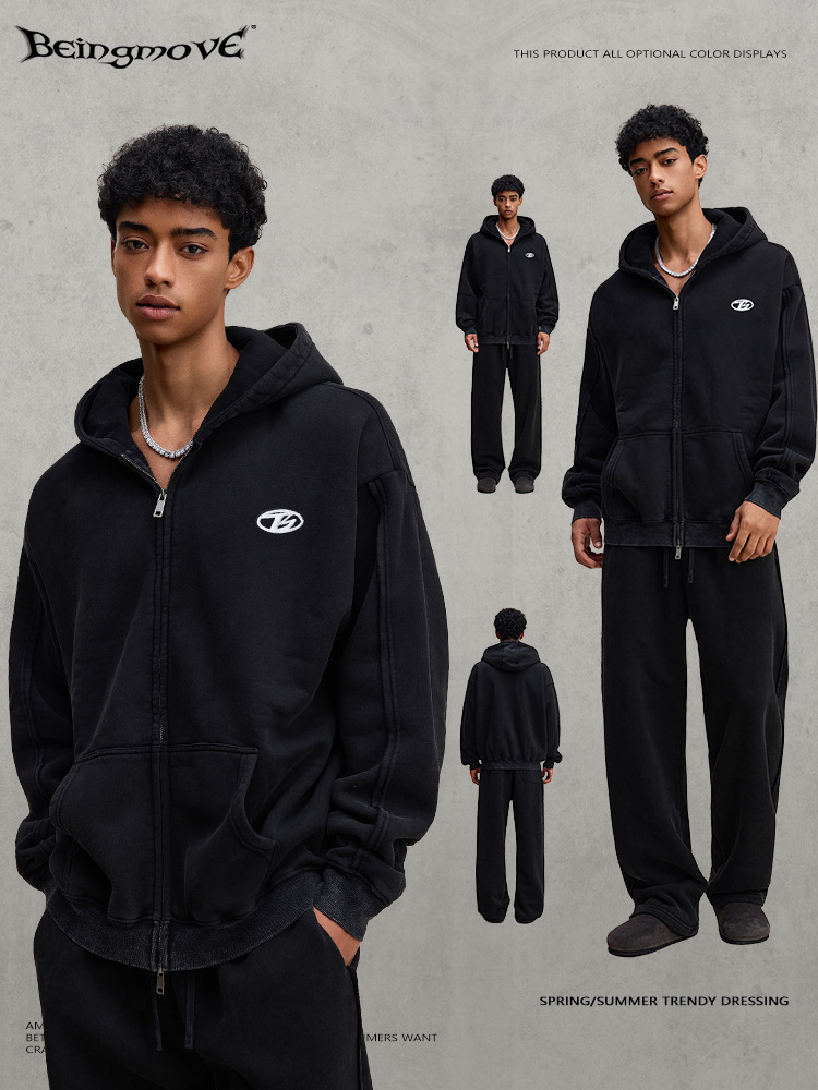 Calle secada| 2025 otoño-invierno americano bordado con cremallera de bordado con sudadera con chaqueta de camiseta de vello