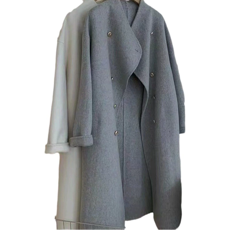 Осенне-зимняя двубортная асимметричная длинная свободная кашемировая верхняя одежда с воротником-стойкой, женская элитная верхняя одежда, элегантная k-стиль