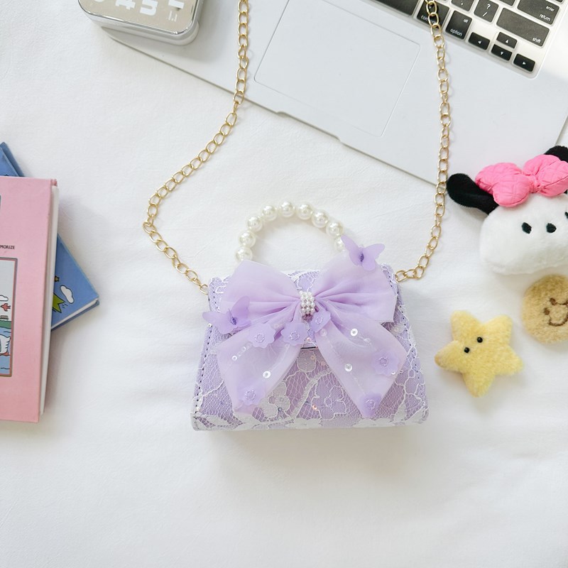 Bonito pequeño viento de la princesa viento bolso de perlas bolso de mano bolso de hombro para niños arco