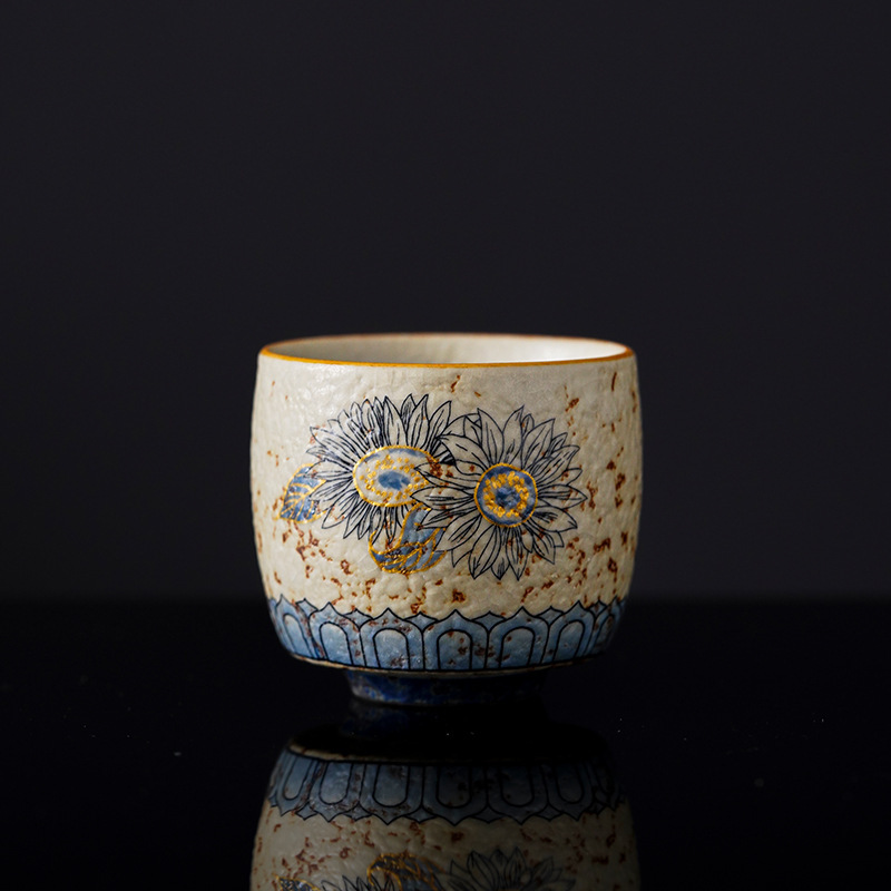 青花火石红描金品茗杯陶瓷功夫茶杯家用复古个人杯主人杯直口杯|undefined