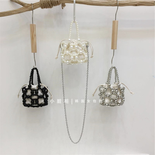 本季 法式仙女迷你镂空手工编织珍珠串珠包包手提菜篮子斜挎包