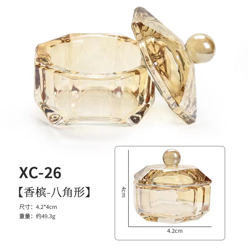 Uña ámbar champán cubierta de cinta de vidrio cristal taza de cristal líquido joyería de forma especial taza de lavado de lápiz especial para manicuras