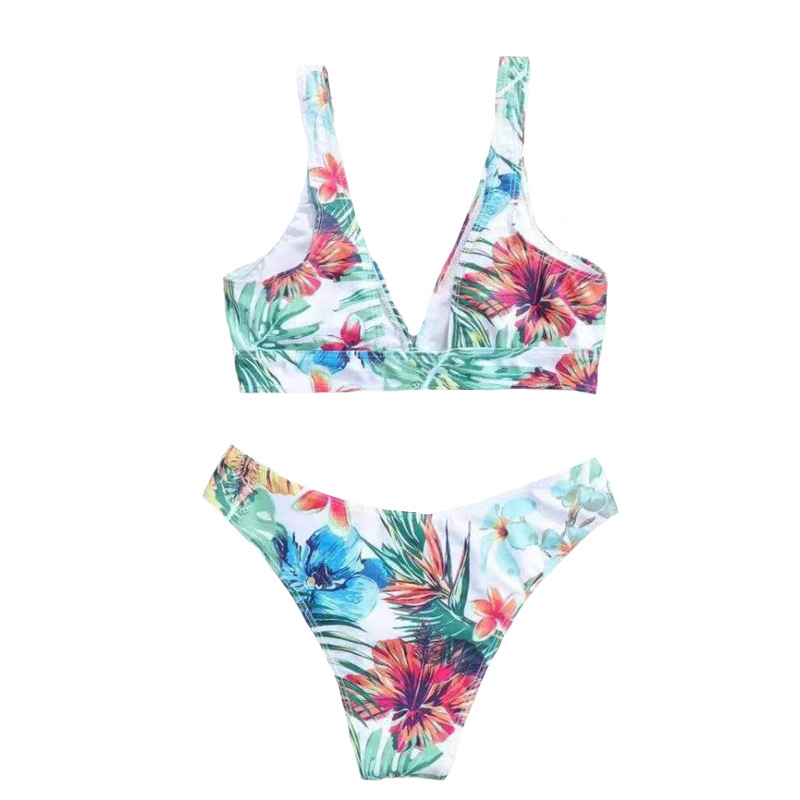 new contrast color leaf printing bikini split swimsuitpicture5