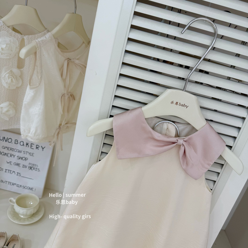 [Ropa para niños Le En] Vestido beige de verano para niñas de alta calidad original Vestido de moda occidental Vestido chaleco