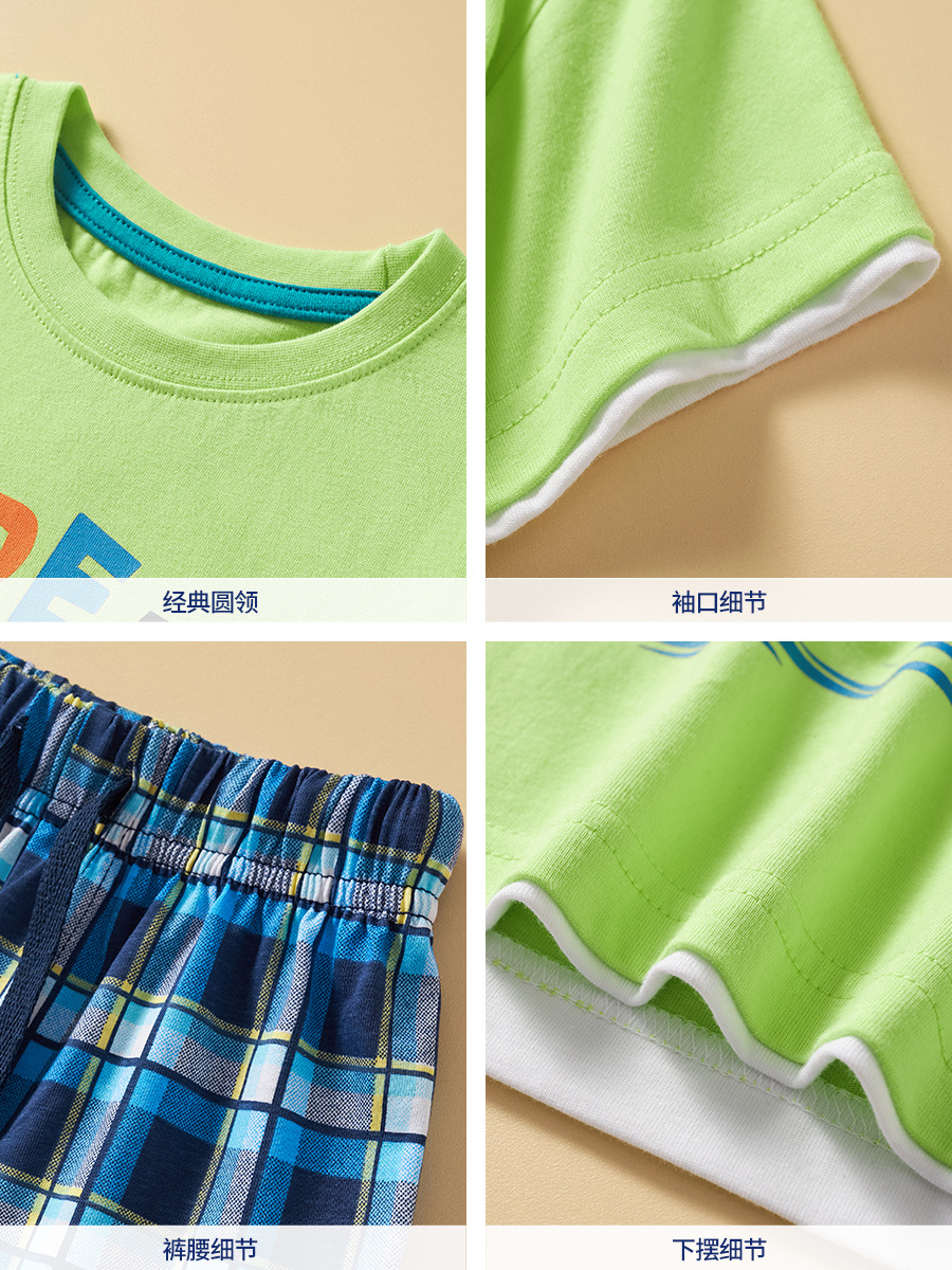 Mintman verde niño conjunto de mangas cortas 2025, verano nuevo pantalones a cuadros para niños, pantalones cortos para bebés de hombre europeos y estadounidenses image 5