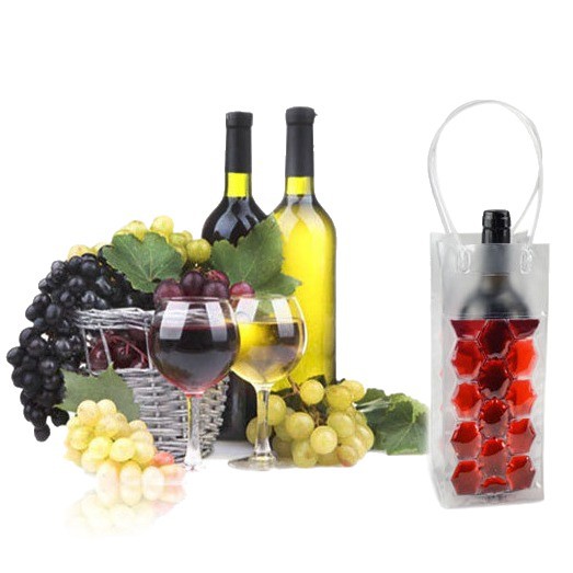 Bolsa de hielo transfronteriza en stock, bolsa plegable portátil para botellas de vino, bolsa de hielo de PVC para vino tinto, bolsa para envasar cerveza, bolsa nevera para exteriores.