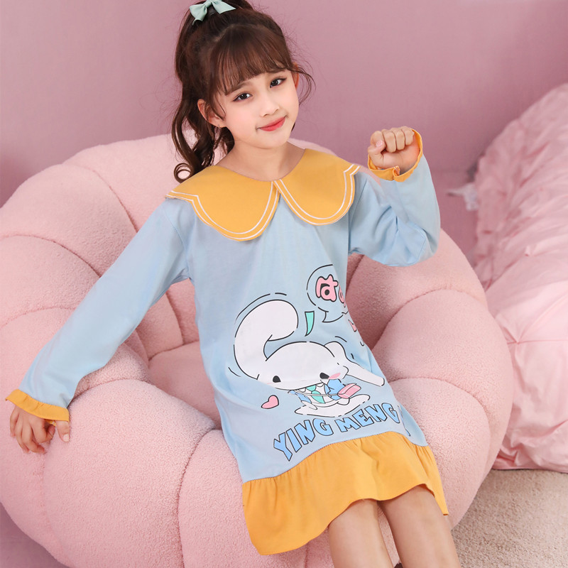 Camisón para niñas primavera y otoño nuevo estilo manga larga color sólido algodón dibujos animados Mella Ti niño grande bebé princesa pijama para niños