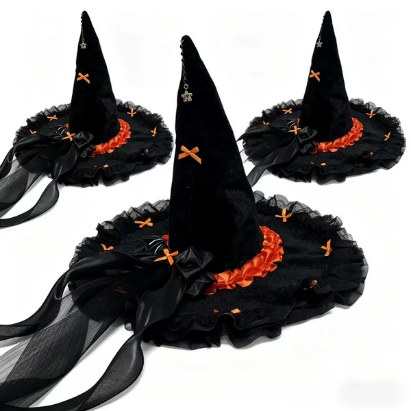 Halloween Witch Hat Wizard Hat Gothic Dark Bowknot Costume Cosplay Witch Hat Head Accessory