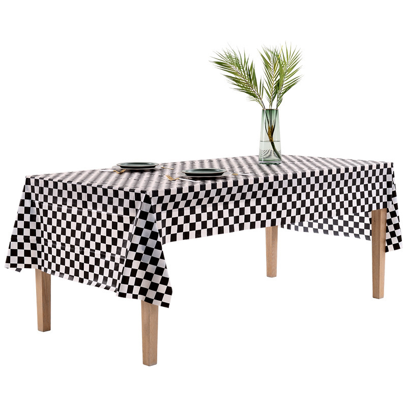 Amazon Disposable Checkerboard Tablecloth Plastic Waterproof Ins Style F1 Racing Party Black and White Checker PEVA Tablecloth