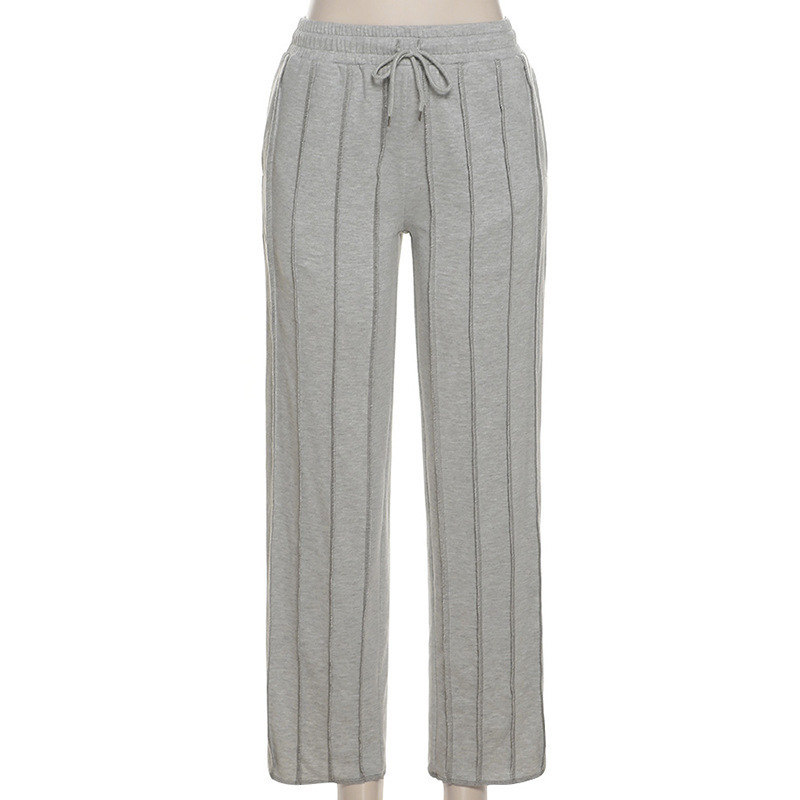 Women’s High-Waisted Striped Sweatpants – Retro Straight-Leg Joggers With Drawstring (Cotton-Polyester Blend, Grey/Black/Beige, S/M/L, Loose Fit)​_voghion.com