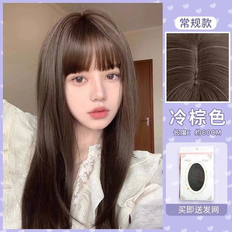 Pelucas transfronterizas europeas y estadounidenses pelucas blancas rubias mujeres verano delgada cabello largo y recto moda natural sin marcas invisible cubierta de cabeza completa