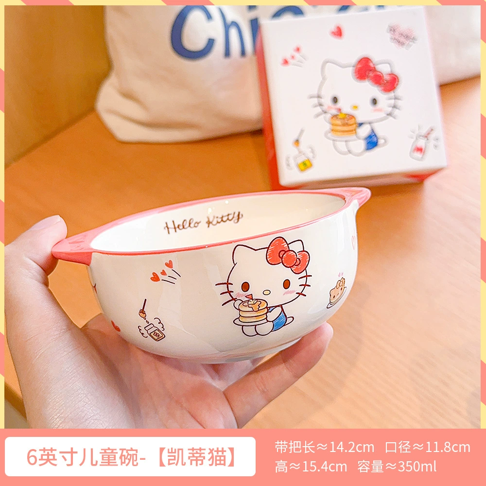Детская миска Sanrio с двойными ушками, дом, новинка 2025 года, рисовая миска, мультяшная милая керамическая йогуртовая миска, миска для салата