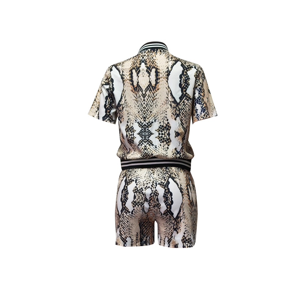 Damen Zweiteiler Set Schlangenmuster Strickjacke Und Shorts_voghion.com