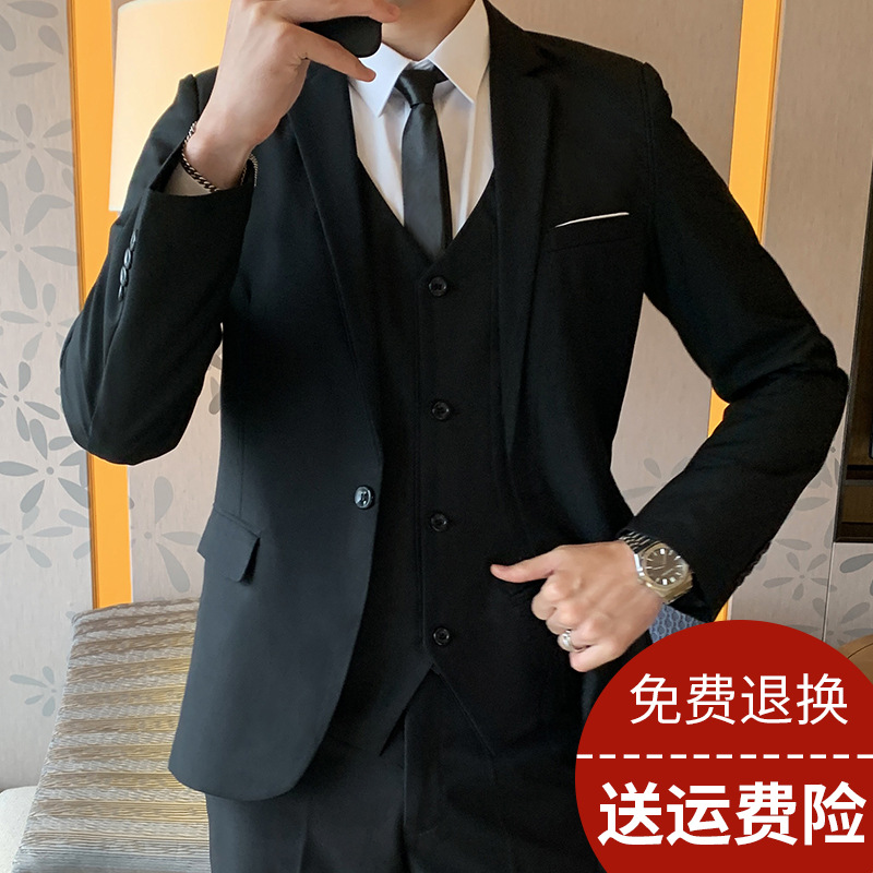 小西装西装外套男秋季韩版潮流帅气痞小西服上衣潮男秋装 送领带