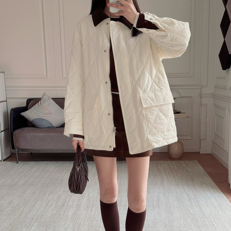 Artistic Barn Style Corduroy Patchwork Loose Quilted Cotton Jacket for Women 2025 Autumn/Winter New Model