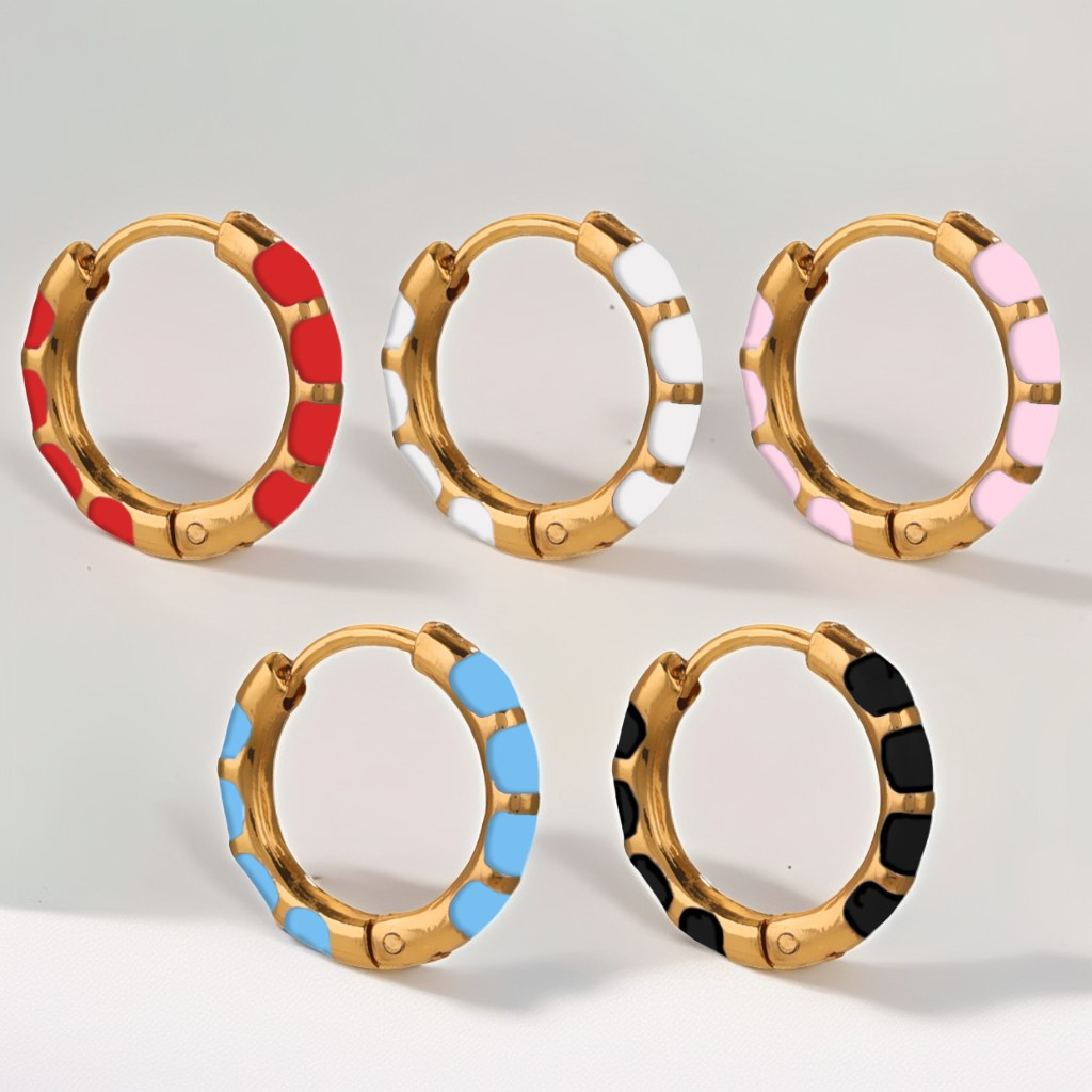 Europa y América esmalte colorido de aceite de goteo manual de acero inoxidable orejas de acero titanio orejas clásicas lindas orejas de mujer