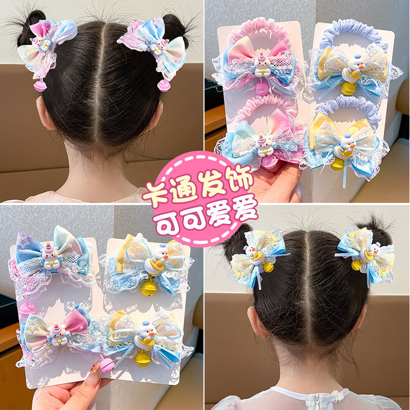 グラデーションレインボーリボンかわいいユニコーン少女立体クリップロリータリトルイエローアヒルベル子供用トップクリップ|undefined